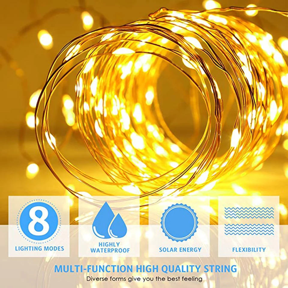 12M 100LEDs Outdoor Solar Lamp LED String Lights Fairy Light Holiday Christmas Party Garland Garden IP68 Waterproof | Лампы и