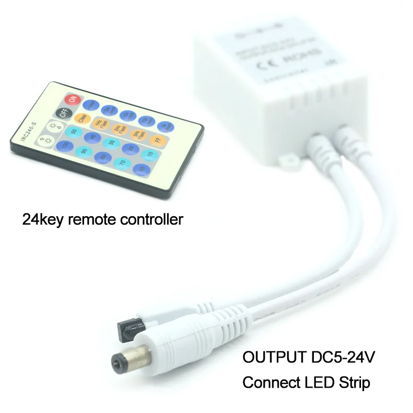 24 ключа DC5 24V 3 * 2A ИК RGB контроллер Диммер с мини приемником для SMD 3528 5050 3014