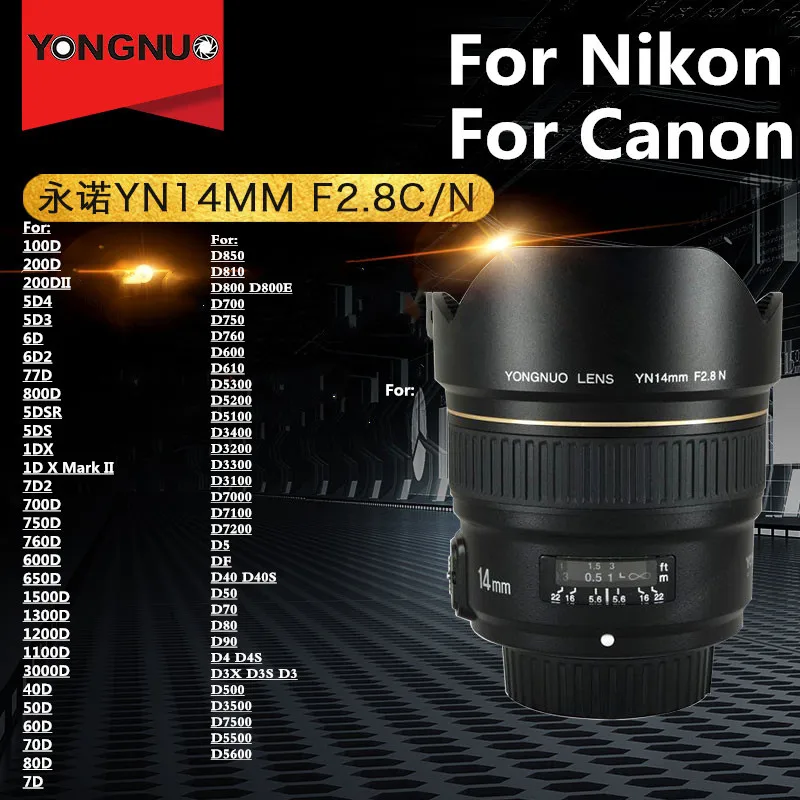 YONGNUO ультра-широкоугольный объектив YN14mm F2.8 для камеры Canon 5D Mark III IV 6D 700D 80D 70D