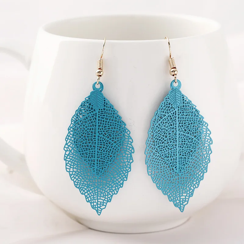 Модные женские золотые красочные серьги SUKI в виде листьев длинные