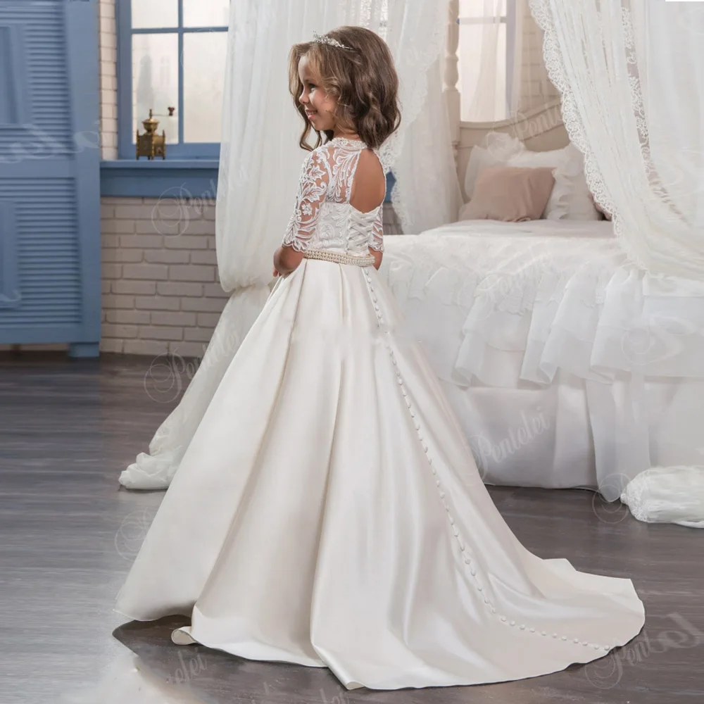 Элегантный Половина рукава кружевное платье с цветочным рисунком платья для