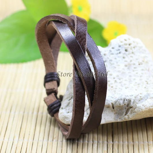 SF15-Handmade модные коричневые wrap Многослойная натуральная кожа браслет с веревкой