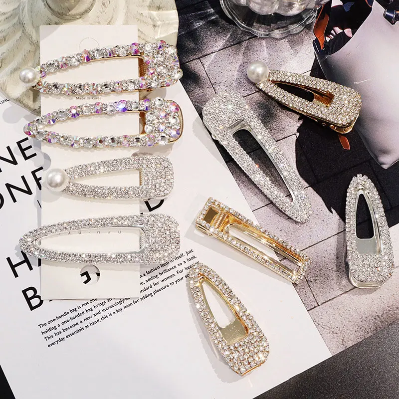 BlingBling металлические стразы аксессуары для волос для женщин геометрический золотистый заколки для волос для девочек жемчужные Заколки Для Волос