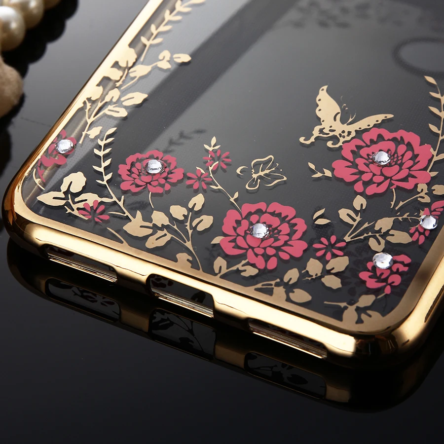 P8 Lite 2017 Case Electroplating Rhinestone Secret Garden Flower Clear For Huawei Soft TPU Diamond Cover Y118 |