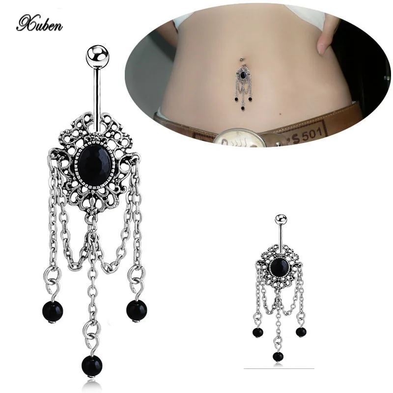 Новые женские черные кисточки болтаются штангой Пирсинг живота пупка Бар кольцо