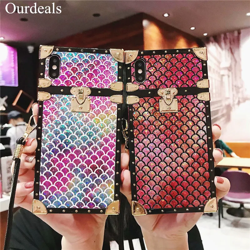 Ourdeals стильный квадратный цветной рыбный чешуи чехол для телефона iphone XS MAX XR X 8 7 6 6s