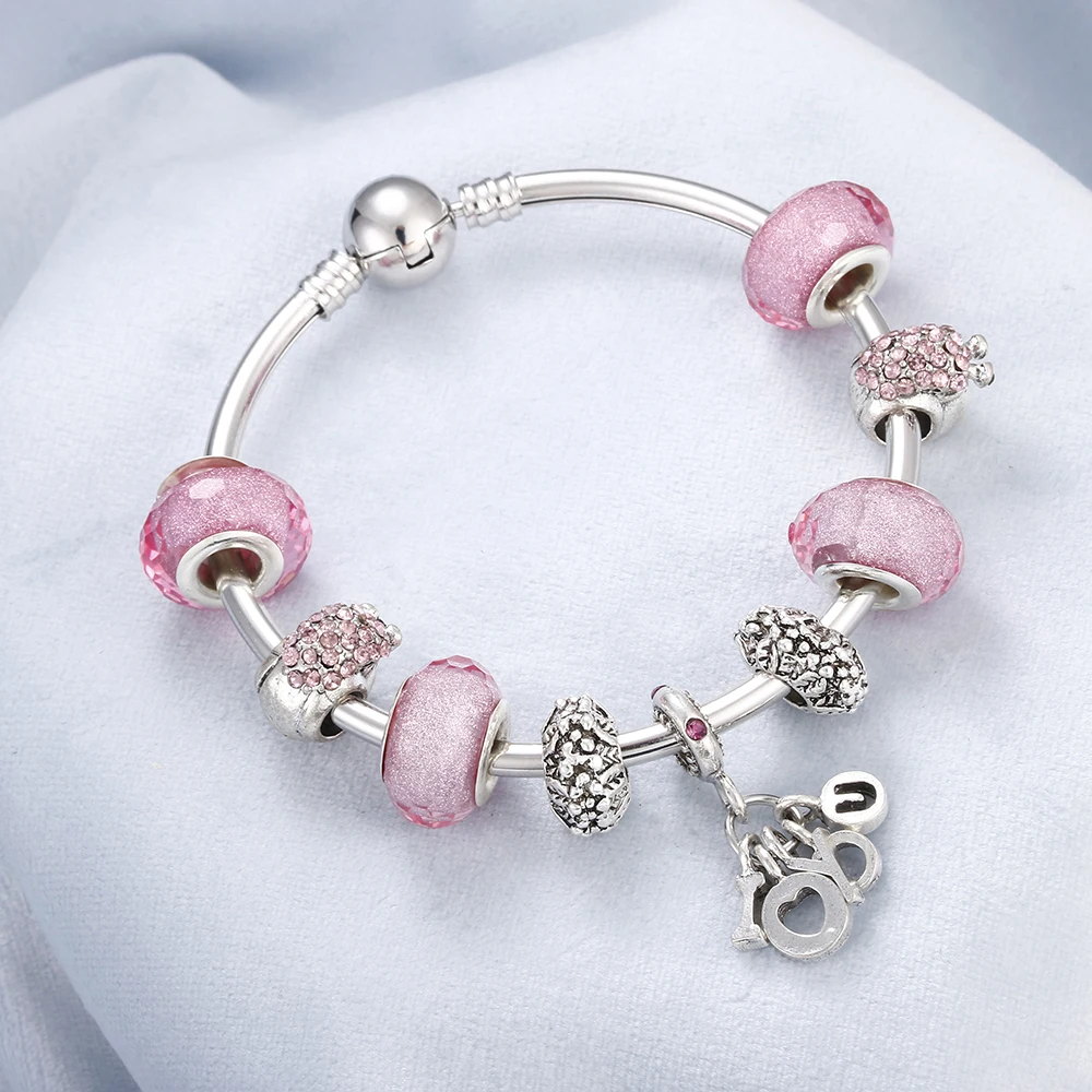 Женский браслет в форме сердца с изображением слона и цветов милый розовый