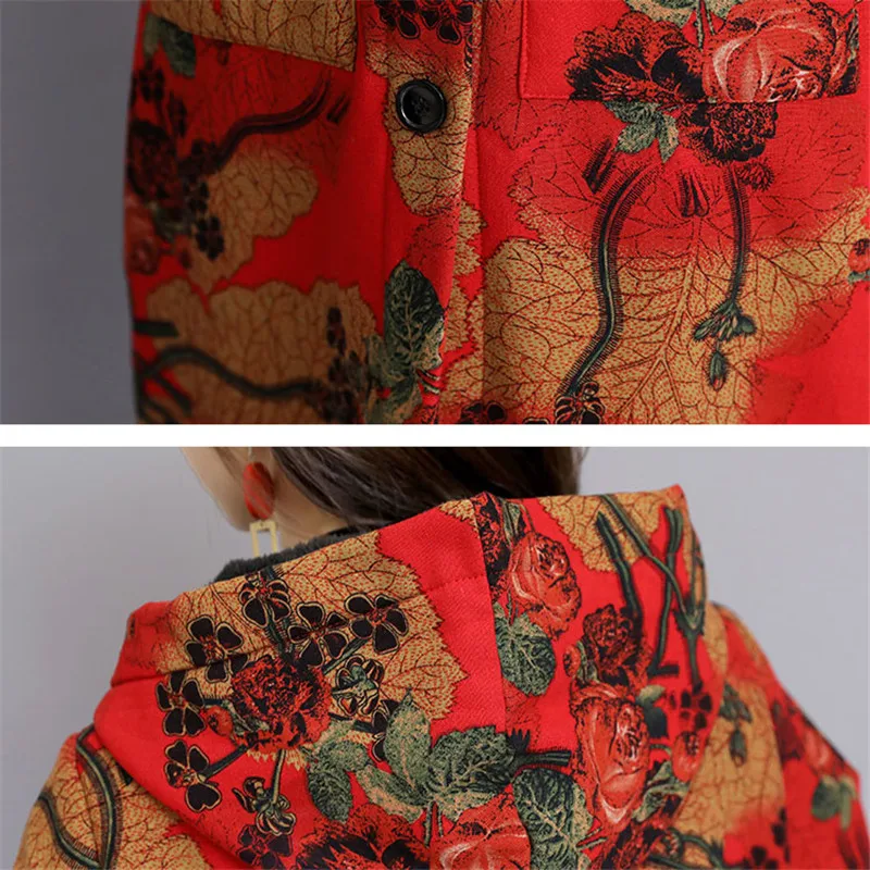 Autumn Winter Women Outerwear 2019 New Retro Printing Large Size Female Trench Thick Hooded Single-Breasted Ladies Cw613 | Женская