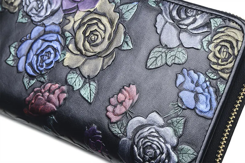 Женский кошелек из натуральной кожи с тиснением на молнии | Багаж и сумки