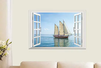 Модные 3D наклейки на стену с изображением морской лодки и окна виниловые съемные