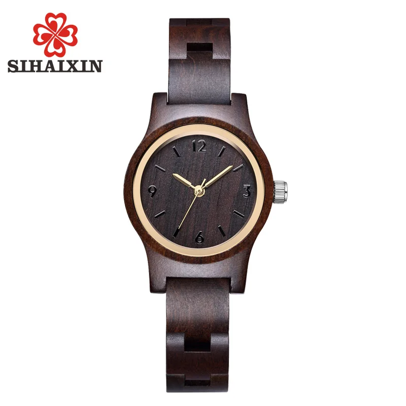SIHAIXIN Ebony деревянные часы для женщин черный тонкий деревянный ремешок Кварцевые