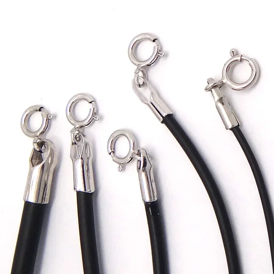 2pcs 925 sterling silver 45cm 1.5mm DIY necklace chain black flexible rubber rope jewelry accessories