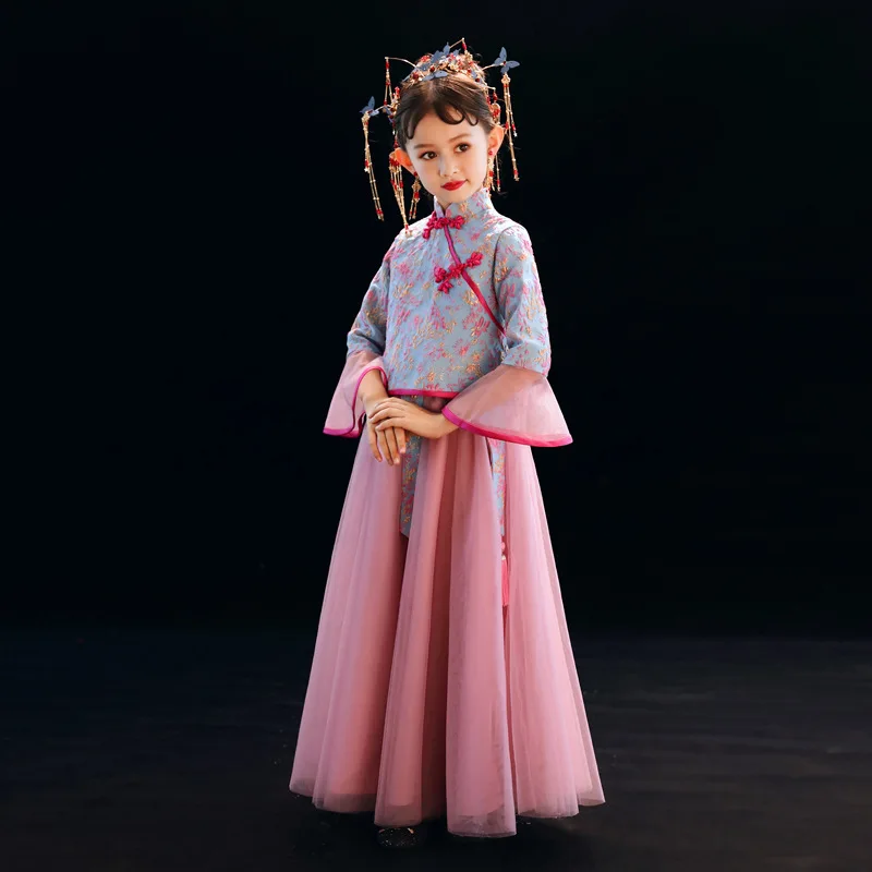 Caustom made Chinese style stand collar embroidery ball gown dress children girls party | Детская одежда и обувь