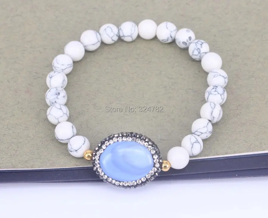 5 прядей Мода 8 мм Ожерелье из белого камня с натуральным камнем бусины браслет