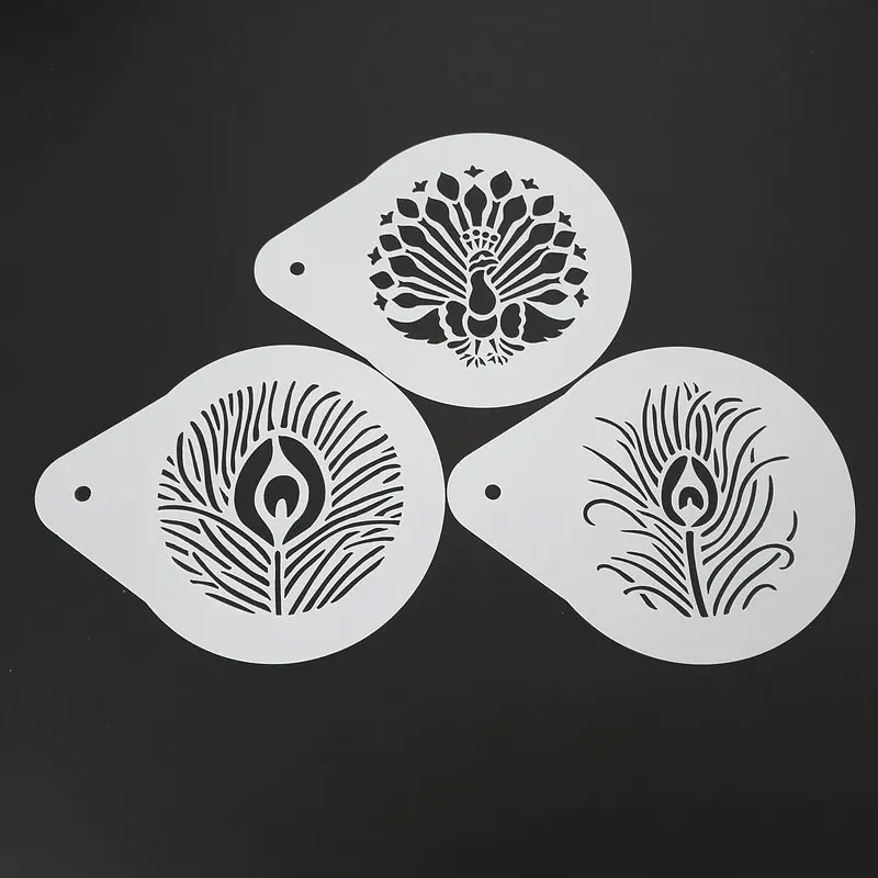 

5 Inch Peacock Feather Cake Stencil Set Plastic Painting Template Mold Cake Decorating Tools
