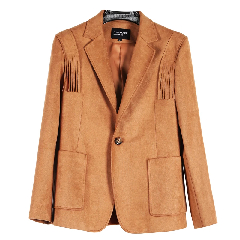 Мужской замшевый Блейзер на одной пуговице с бахромой|blazer for men|fashion blazer mensuede |