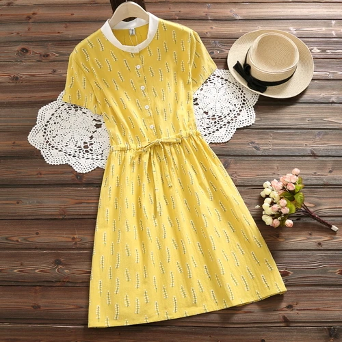 Летнее платье 2018 новые модные женские хлопковые платья с воротником стойкой и