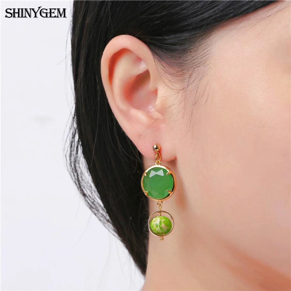 Модные серьги ShinyGem с натуральным кристаллом позолота стразы висячие цвет