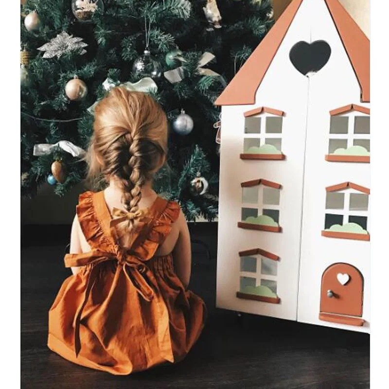 2018 Детские платья Летняя Одежда для девочек Ins оранжевые Цвет платье-жилет с