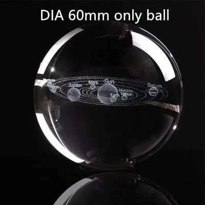 60mm only ball Светится в темноте 3D солнечная система планеты светящиеся миниатюрные солнечные системы модель хрустальный шар лазерная гравировка планеты шар для декора - Цвет: 60mm only ball