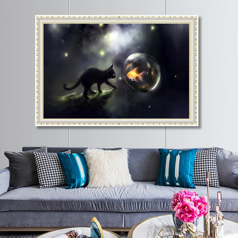 DONGLANG 5D DIY Алмазная картина крестиком Love The night cat для домашнего декора|Рисование и