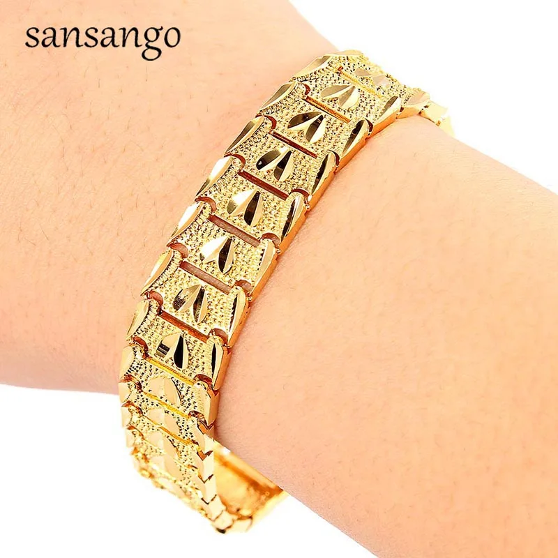 Style 2 New Arrival Hip Hop 24K Golden Curb Link Chain Bracelet Male Jewelry For Men Women Luxury Bangle Party Gift Wholesale 18cm - Окраска металла: Style 2