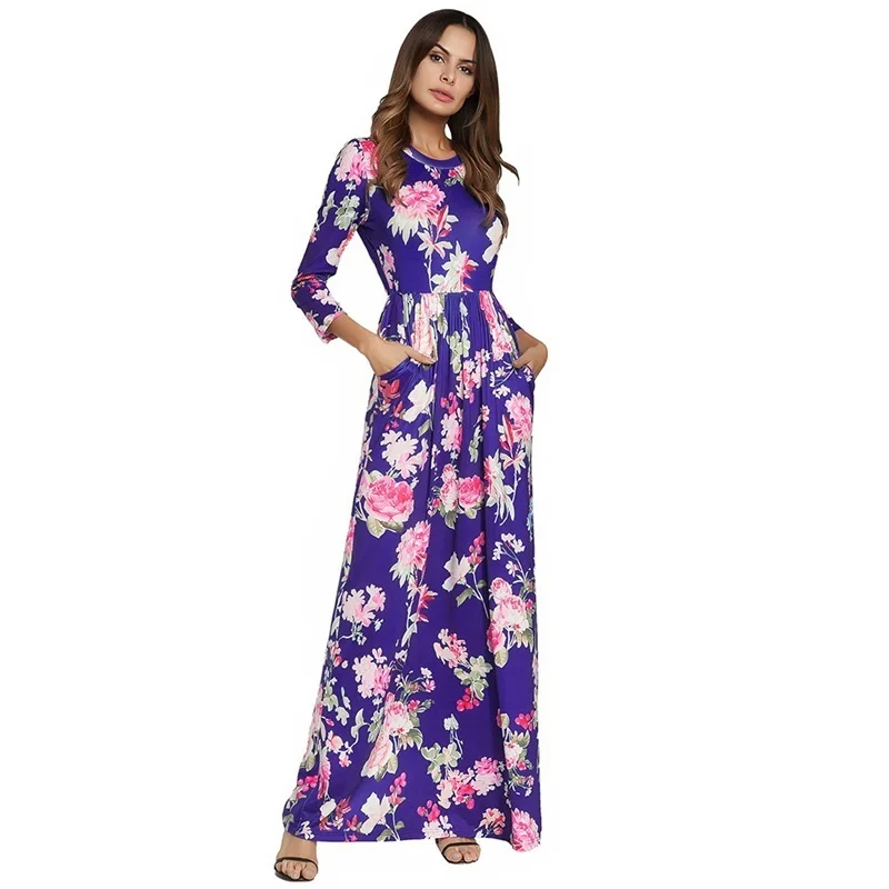 Ruiyige Для женщин Boho Maxi Цветочный принт платье Повседневное туника с длинными