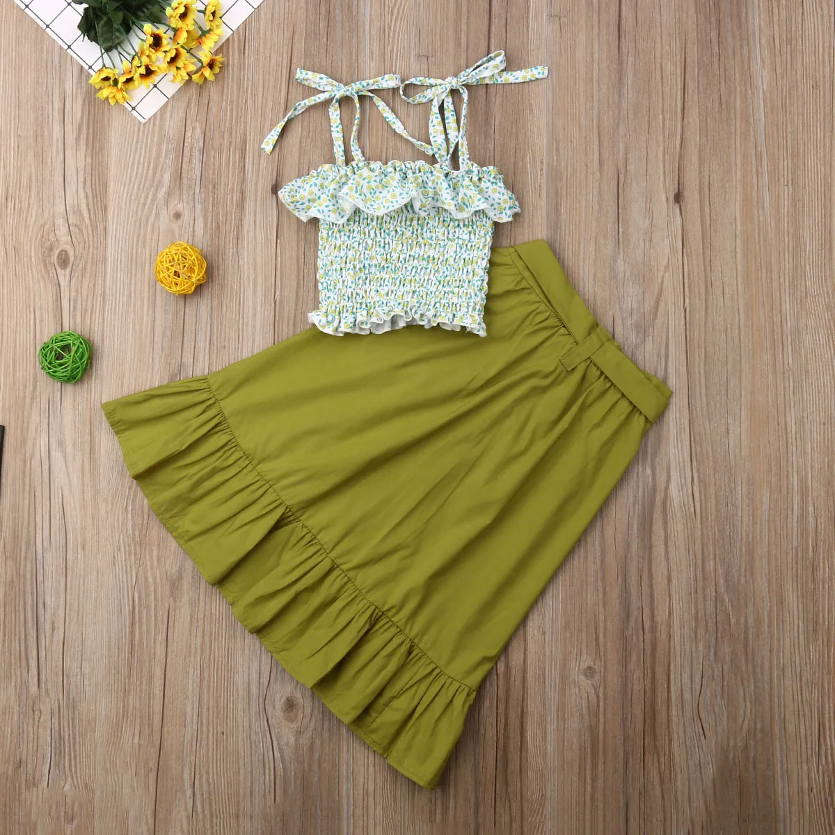 Милый детский хлопковый укороченный топ без рукавов с цветочным рисунком для