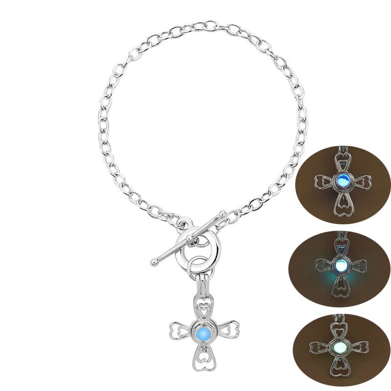 Светится в темноте браслет ювелирные изделия wtih посеребренный крест образный