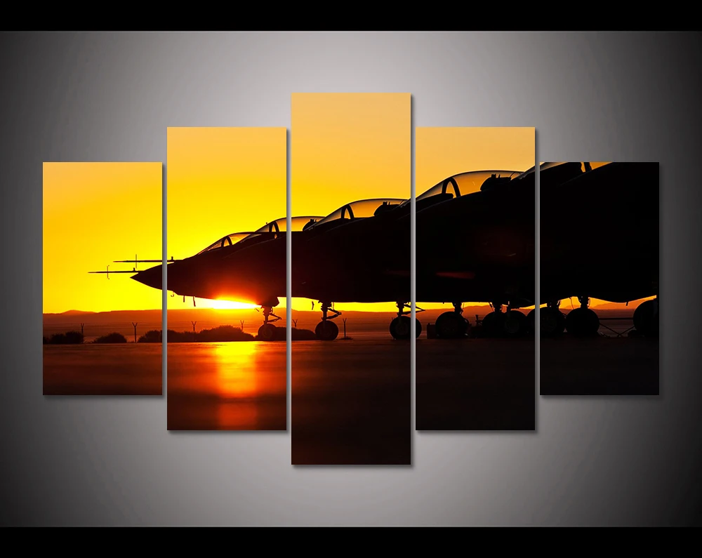 HD печать 5 шт. военные самолеты закат холст настенная живопись Домашний декор