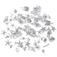 silver plated 56pc mix tibetan ocean hippocampus turtle shells fish charms pendants jewelry making diy accessories handmade