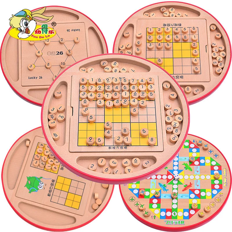 Деревянные многофункциональные five in one Sudoku головоломки раннего образования