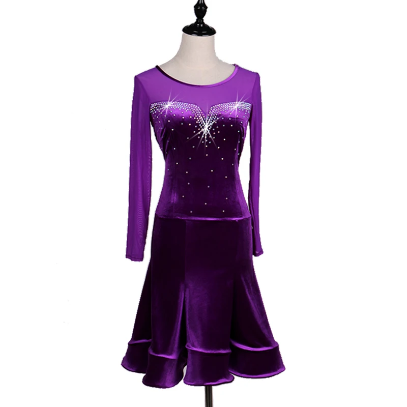 Женское платье для латиноамериканских танцев фиолетовое соревнований