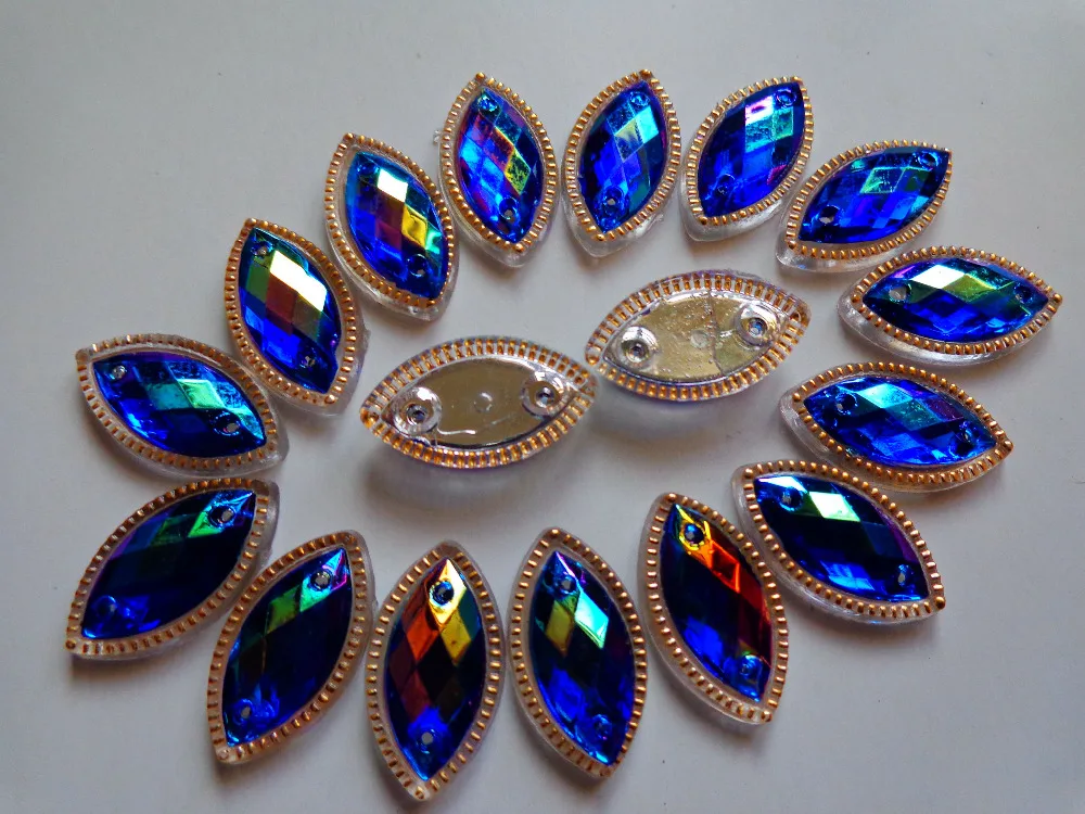 100 шт. Пришивные кристаллы темно-синие искусственные глаза в форме пупка 7*15 мм