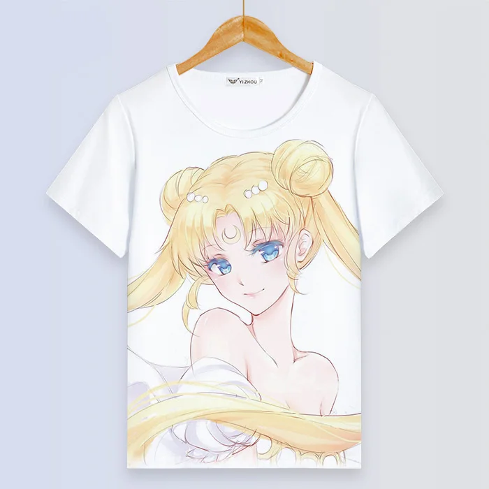 Сейлор Мун Сексуальная Женская белая футболка Kawaii Луна кошка живопись Femme Футболка мультфильм короткий рукав летние топы Harajuku одежда - Цвет: 37