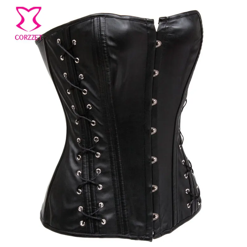 Женский готический корсет из искусственной кожи черный для похудения на талии со