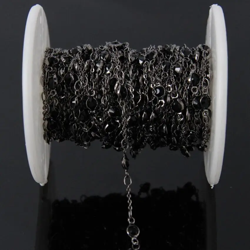 4 мм Размер черная стеклянная граненая круглая монета ломтик бисера Розария цепь