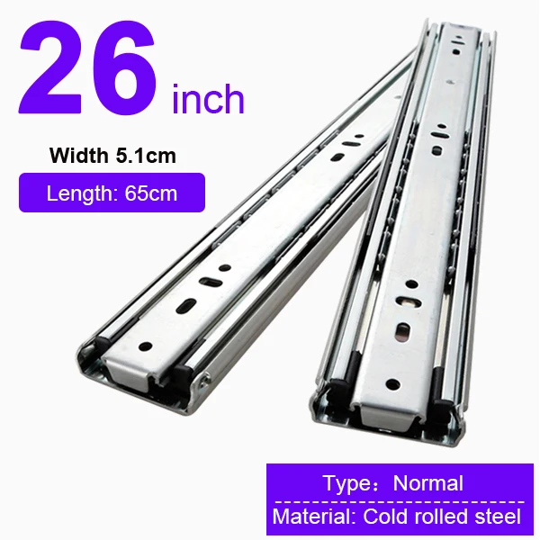 26 Inch(650mm) Сверхмощный 68 кг направляющая для выдвижных ящиков 51 мм полный удлинитель шарикоподшипник промышленный - Цвет: 26 Inch(650mm)