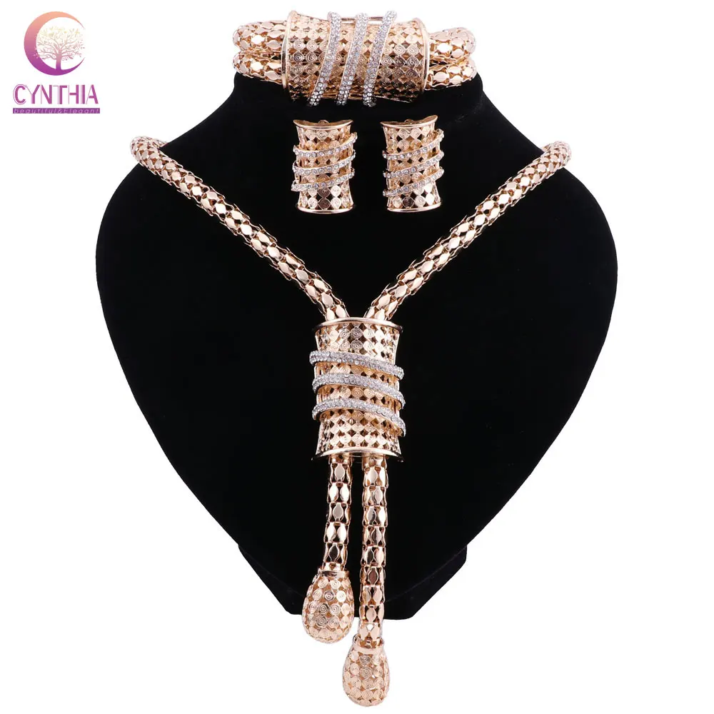 CYNTHIA New bridal jewelry set gold-color crystal necklace earrings bracelet for Indian women's clothing gift parure bijoux | Украшения