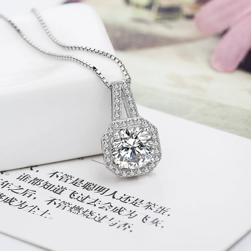 Luxury Pendant Brand Quality Jewelry Cushion Halo Zircon Carbon 925 Necklace Clavicle Chain Women Anniversary with Box | Украшения и