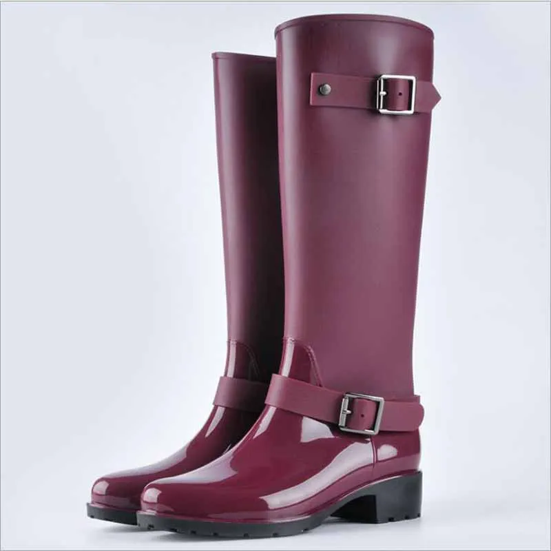 Punk Style Zipper Tall Boots Women's Pure Color Rain Boots Outdoor Rubber Water shoes For Female 36-41 Plus size