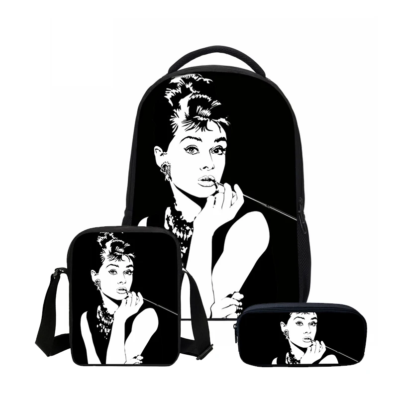 Детский Школьный рюкзак 3 шт./компл. школьные ранцы с принтом Одри Хепберн для