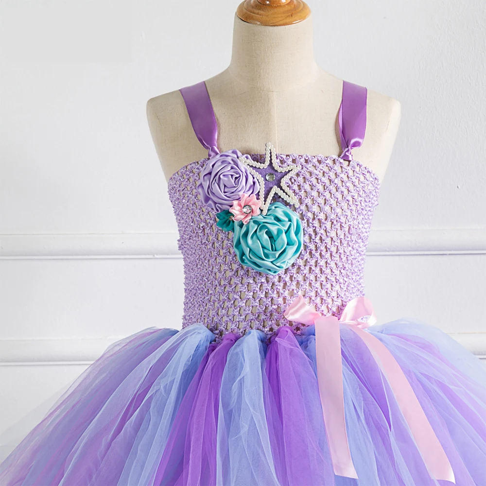 Фатиновое бальное платье с цветочным узором для девочек праздничное принцессы