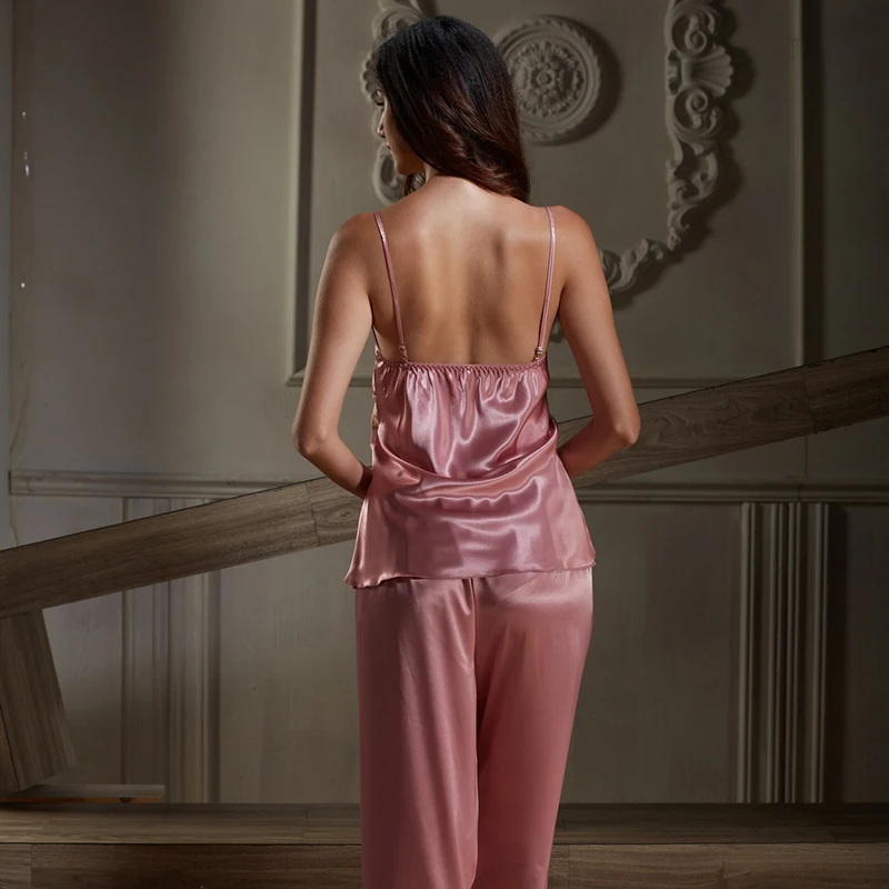 

High Grade Women Silk Robe Set Long Sleeve Top Sling Pants 3 Pieces Lace Sexy Bathrobe Suit Thin Soft Sleeping Clothes Sleepwear