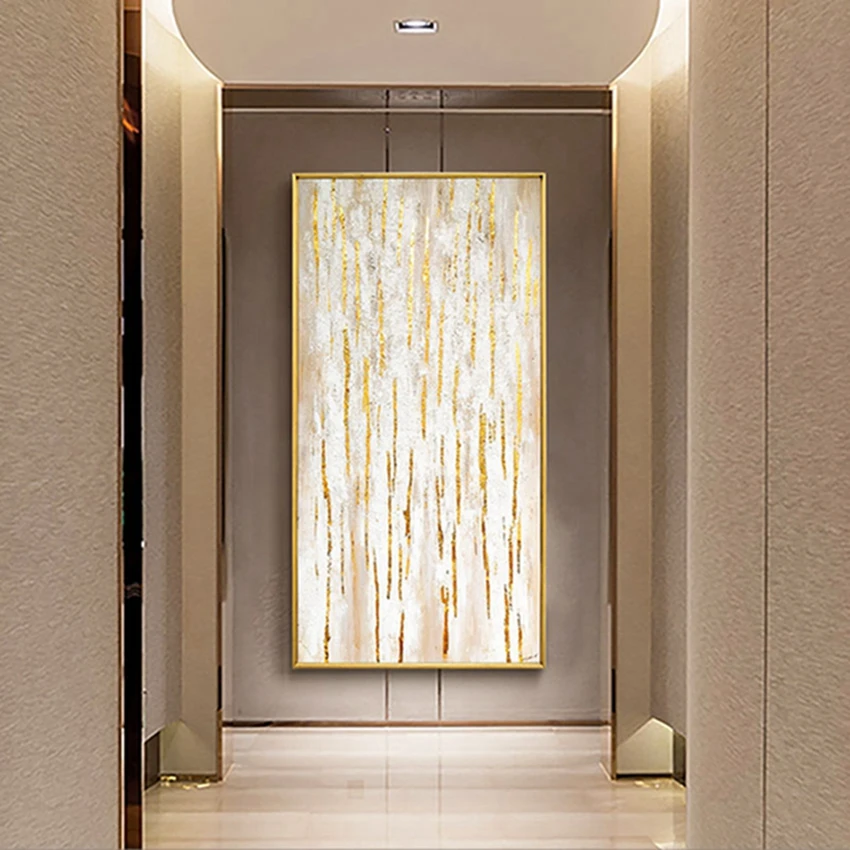 100% Hand Painted Wall Art Paintings Abstract White Gold Foil Oil Painting Hangings Decor Canvas Free Shipping | Дом и сад