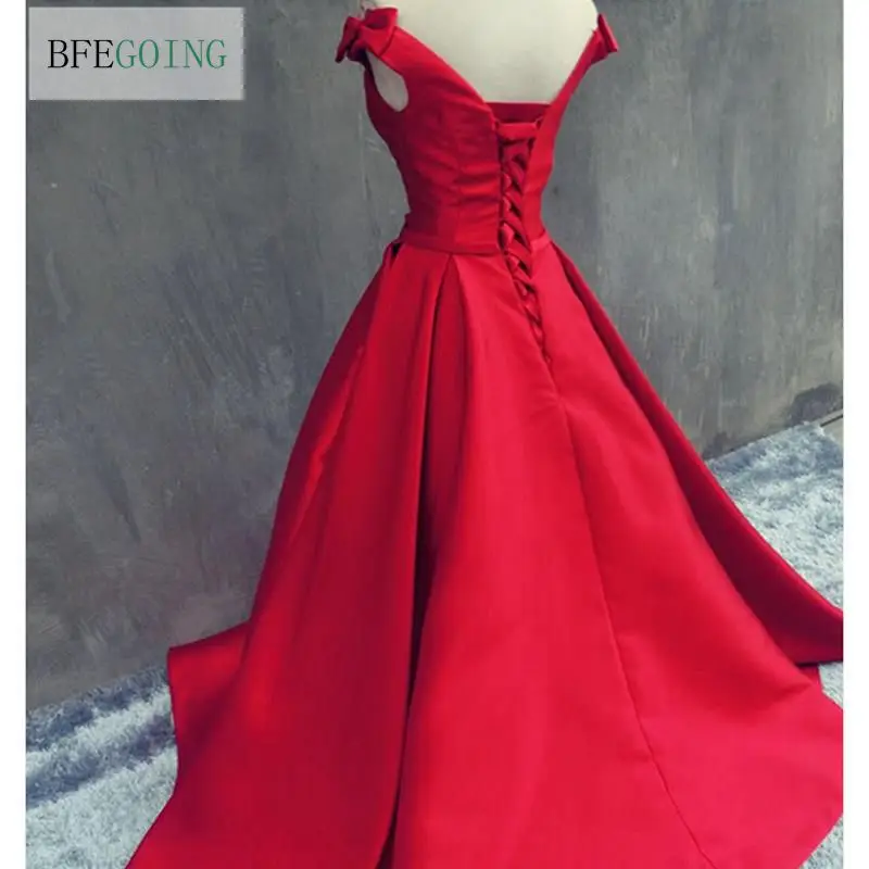 Красное свадебное платье с v образным вырезом без рукавов из мягкого атласа