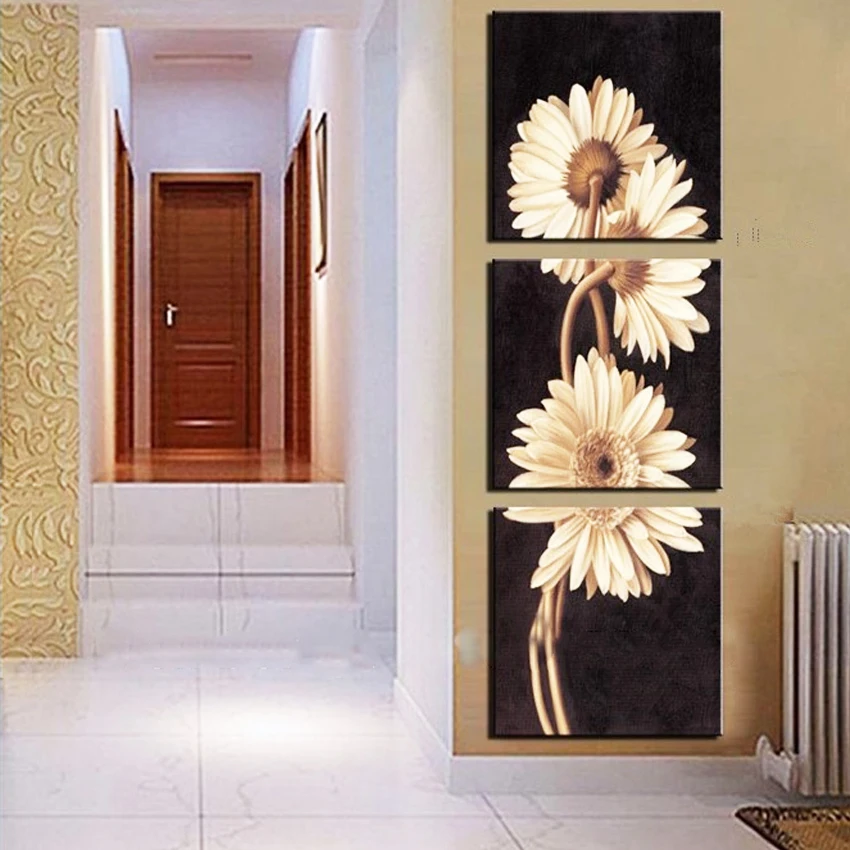 Abstract Oil Painting Pure Handpainted on Canvas chrysanthemum flowers Handmade Modern wall art for Entrance 3pcs | Дом и сад