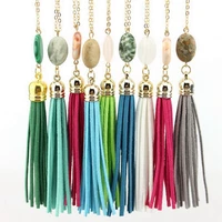 boho velvet long tassel necklace 2020 summer style leather tassel natural stone necklace for women sweater chain fashion jewelry