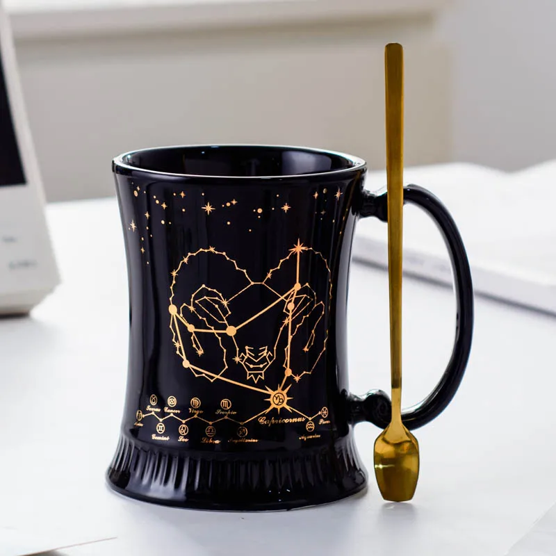 Capricorn (Gift box) Римская колонна 12 чашка со знаком зодиака с ложкой элегантный подарочный ящик Керамика пара воды чашка, кофейная чашка Ins стакан с отметками - Цвет: Capricorn (Gift box)