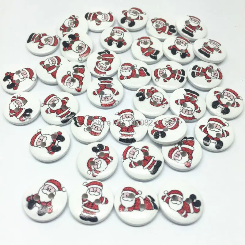 

100pcs Santa Mixed Wood Xmas Buttons 15mm 2 Holes Sewing Round Button Embellishments Crafts Christmas Deer Button
